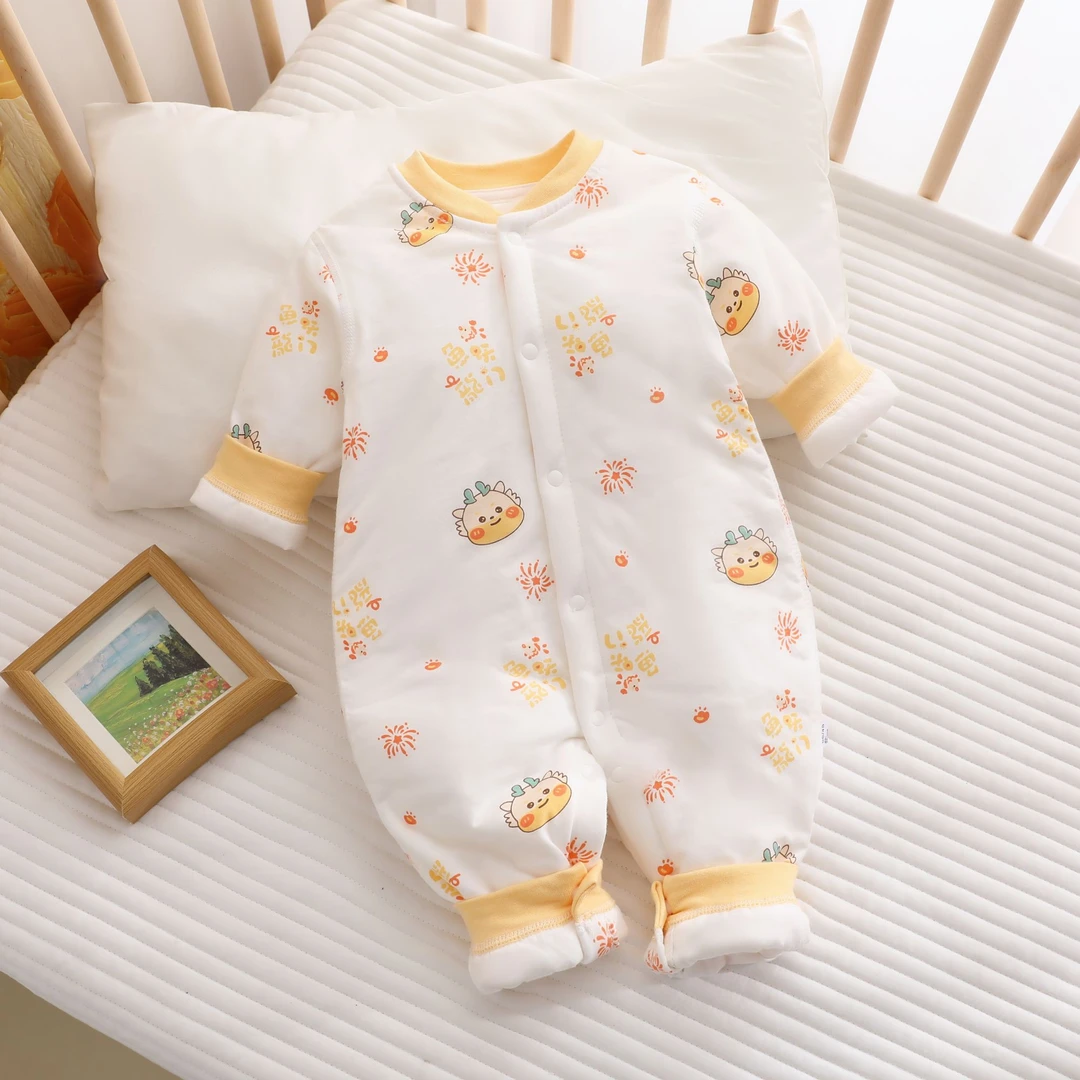 秋冬婴儿连体薄棉袄0-12个月宝宝夹棉衣服加厚棉衣新生儿棉服外套