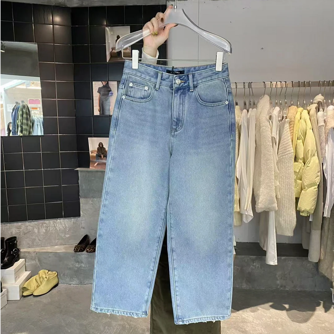 【清】逸语IN choose u笑笑家2024冬季韩系加绒显瘦直筒牛仔裤89679