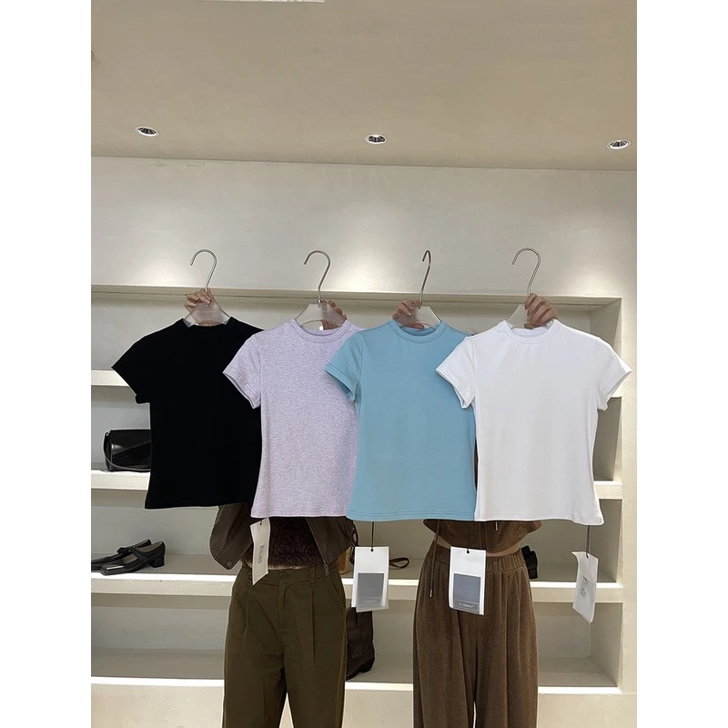 【清】IN choose u笑笑家2024春夏新款简约百搭正肩短袖T恤女86355