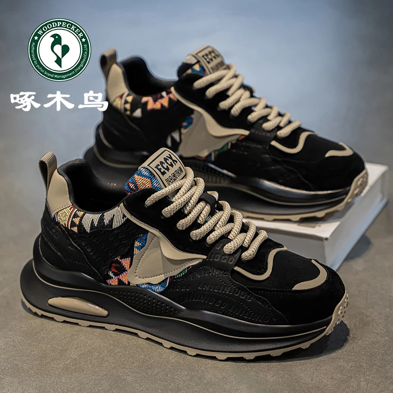 啄木鸟男鞋秋季新款低帮阿甘鞋子男款时尚百搭厚底增高运动老爹鞋
