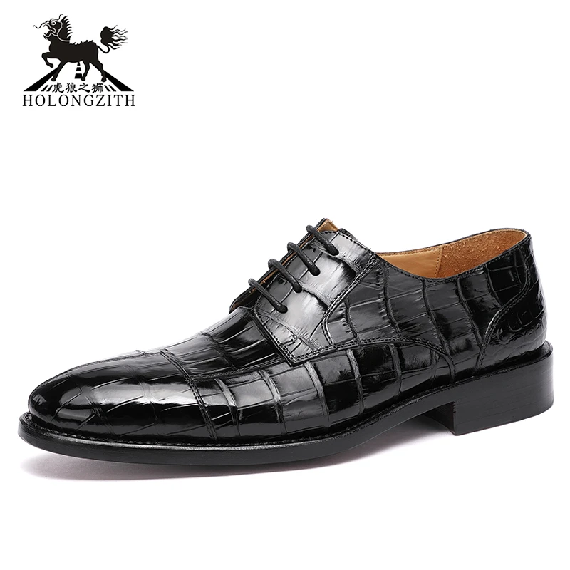 全鳄鱼皮德方头比鞋休闲简约男鞋定制男皮鞋休闲男皮鞋男士黑色