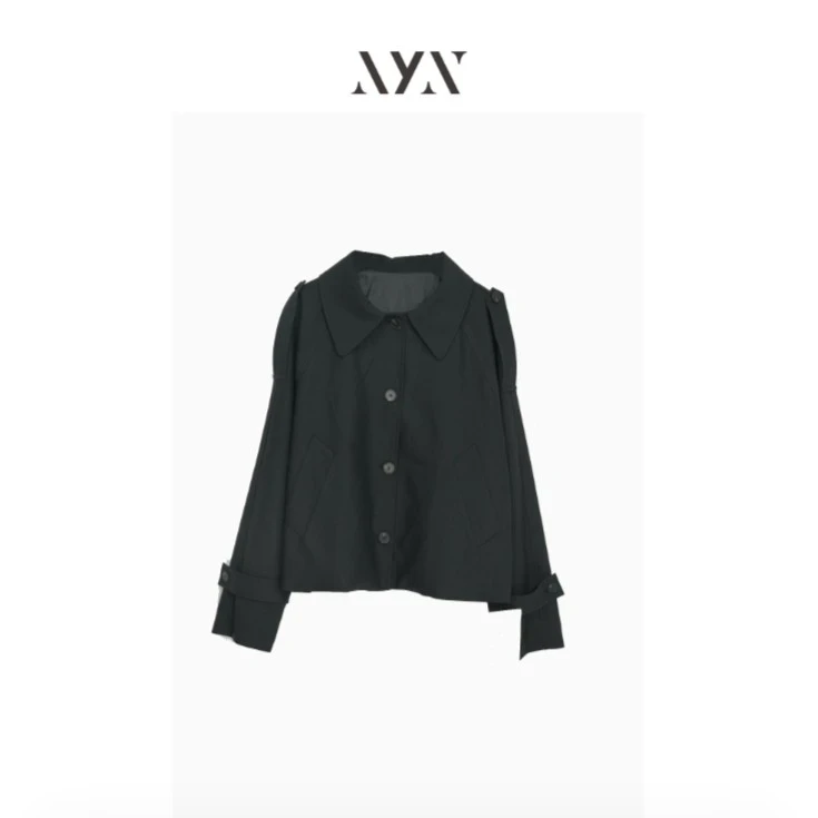 【私服系列】OM新款气质设计感黑色翻领宽松外套NYN090