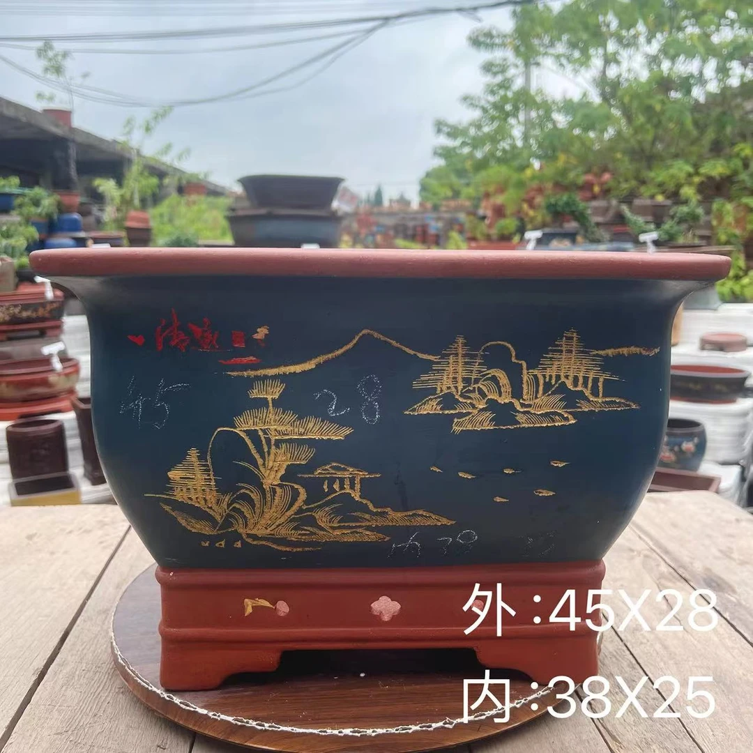 紫砂精品大四方花卉绿植飘枝老桩盆景造型盆艺花盆（工厂直发）