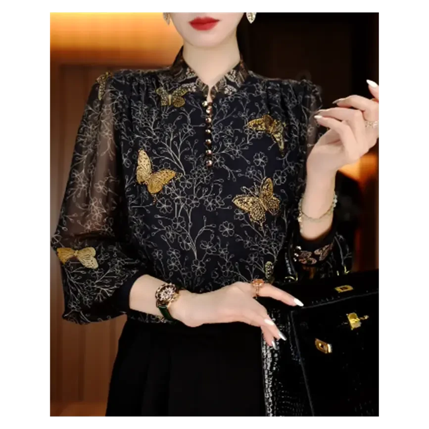 新款洋气宽松显瘦优雅轻奢气质印花百搭小衫