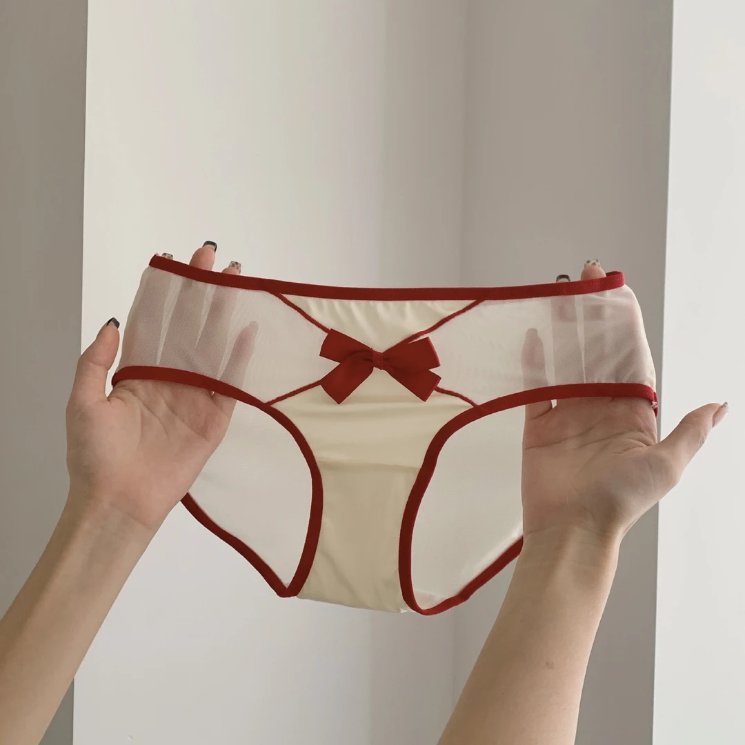 法式镂空蝴蝶本命年系带女士蕾丝红色内裤女新款纯欲薄款性感