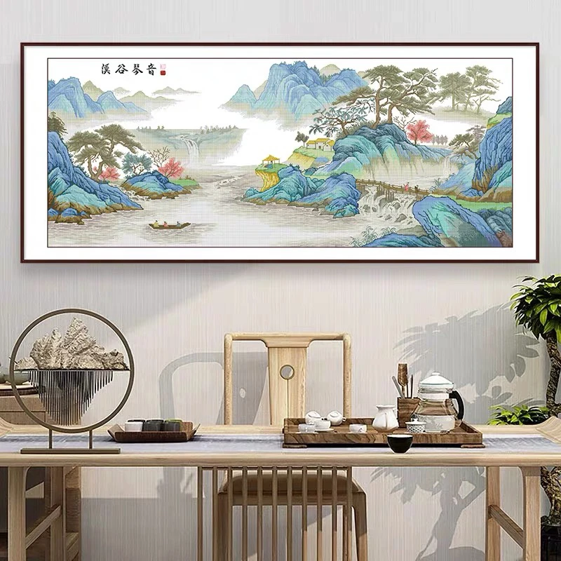 秀娘款【800+228】溪谷琴音十字绣名画237x103大格71色有勾边