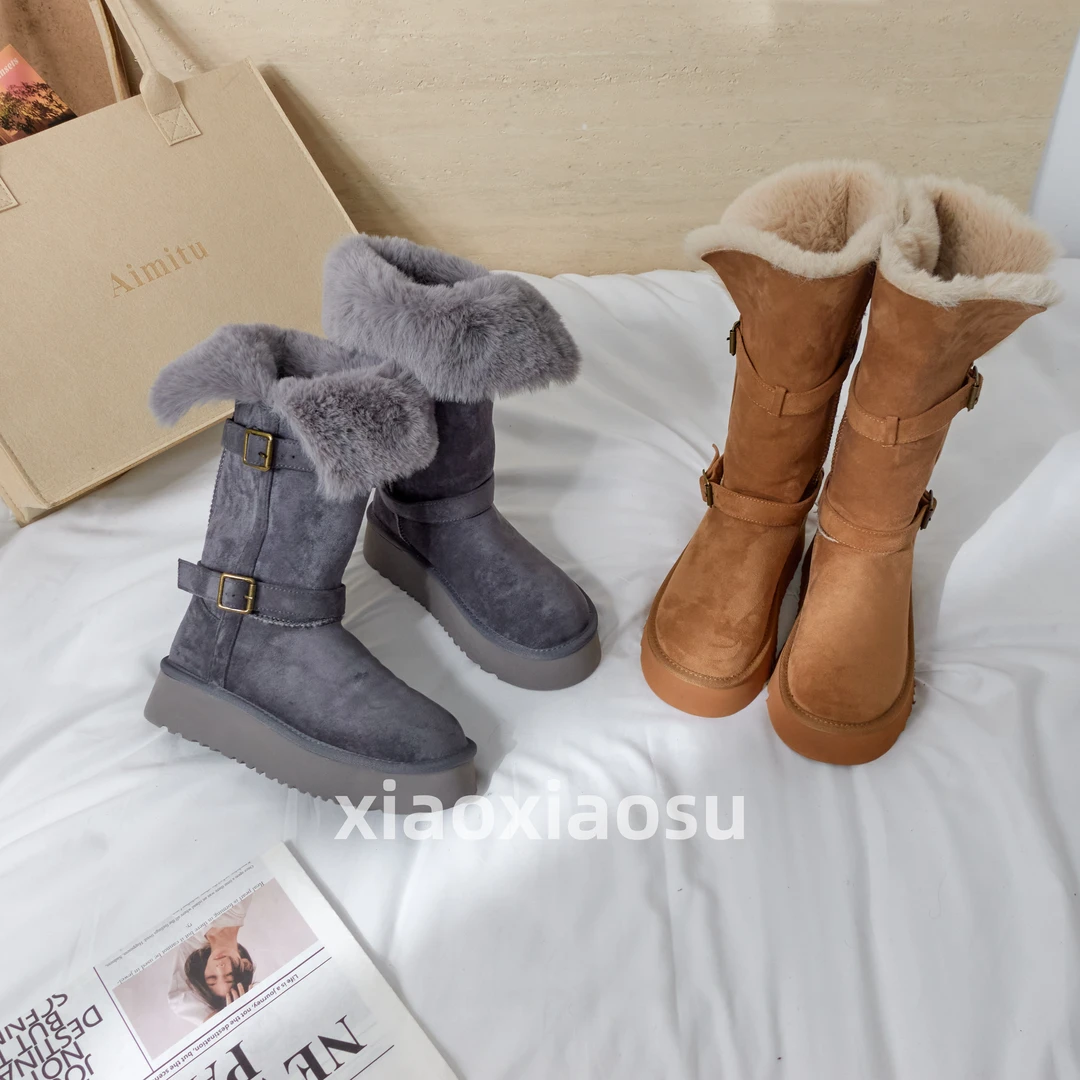 小小苏【高筒雪地靴】5.5cm一脚蹬高筒靴不挑腿围中筒百搭时尚冬季