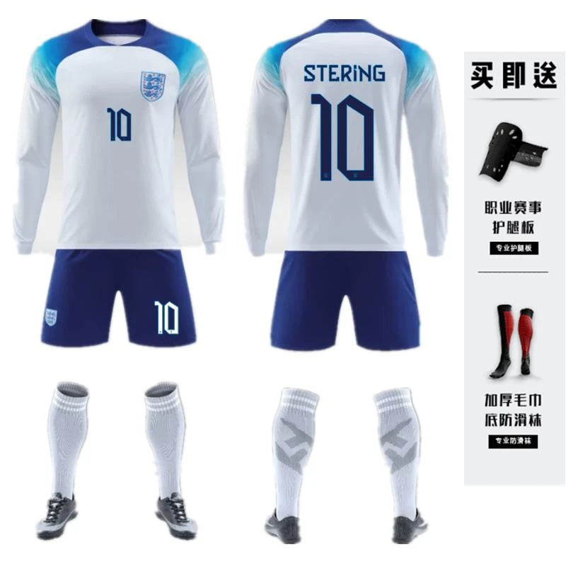 2022英格兰世界杯长袖足球服套装凯恩斯特林训练球衣运动队服定制