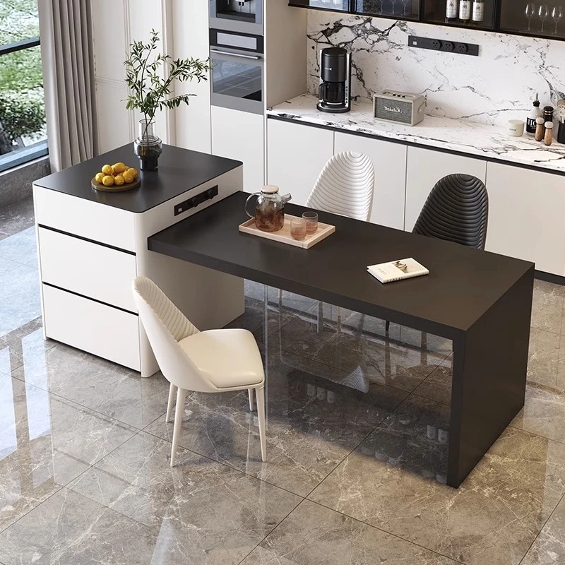 意式岛台一体餐桌可伸缩岛台岩板厨房长方形家用简约多功能吃饭桌