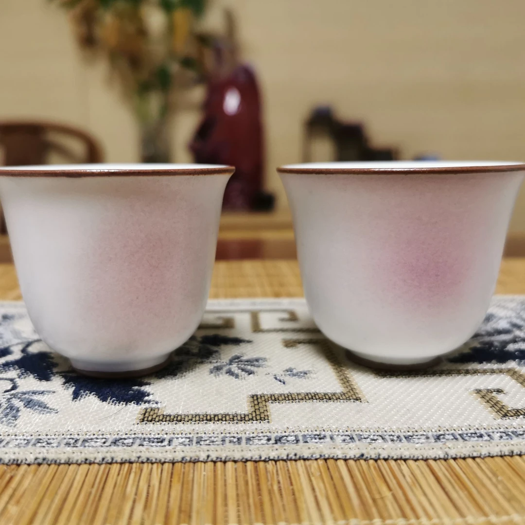 钧瓷珍珠白带粉釉色铃铛杯 中客杯 纯手工原矿釉烧制纯天然窑变
