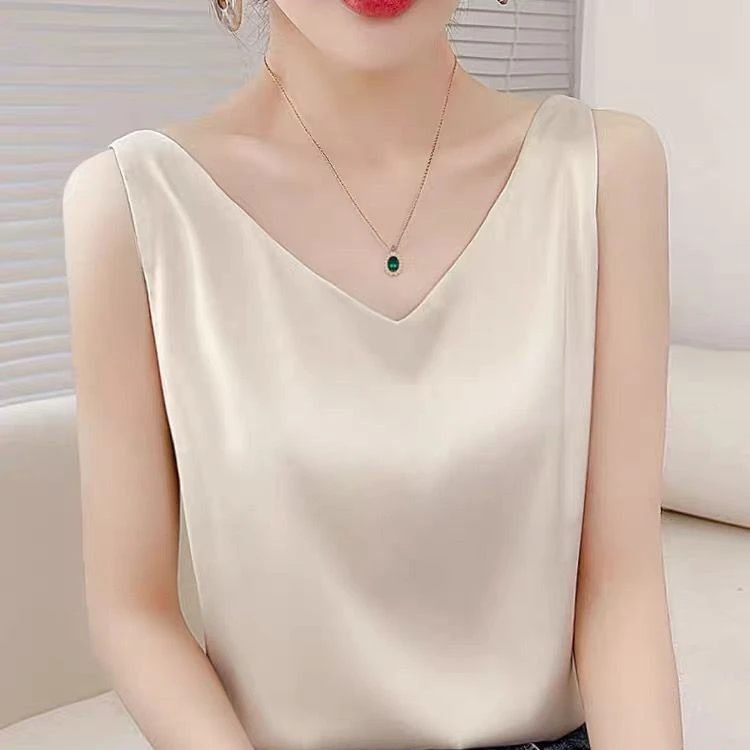 夏季丝滑缎面吊带背心女内搭西装白色百搭高端气质款宽松外穿D09