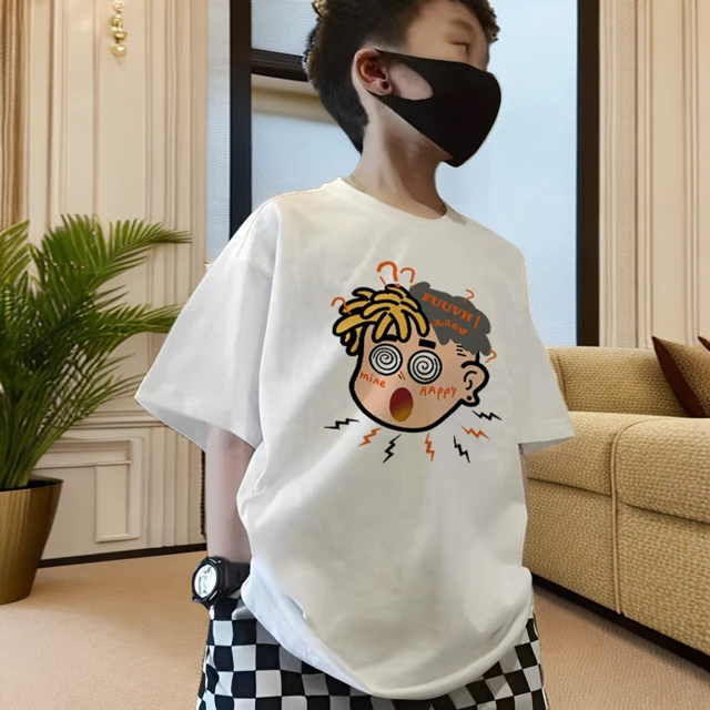100%纯棉夏季男童醒狮ing国潮中小童中大童儿童短袖T恤潮流宽松