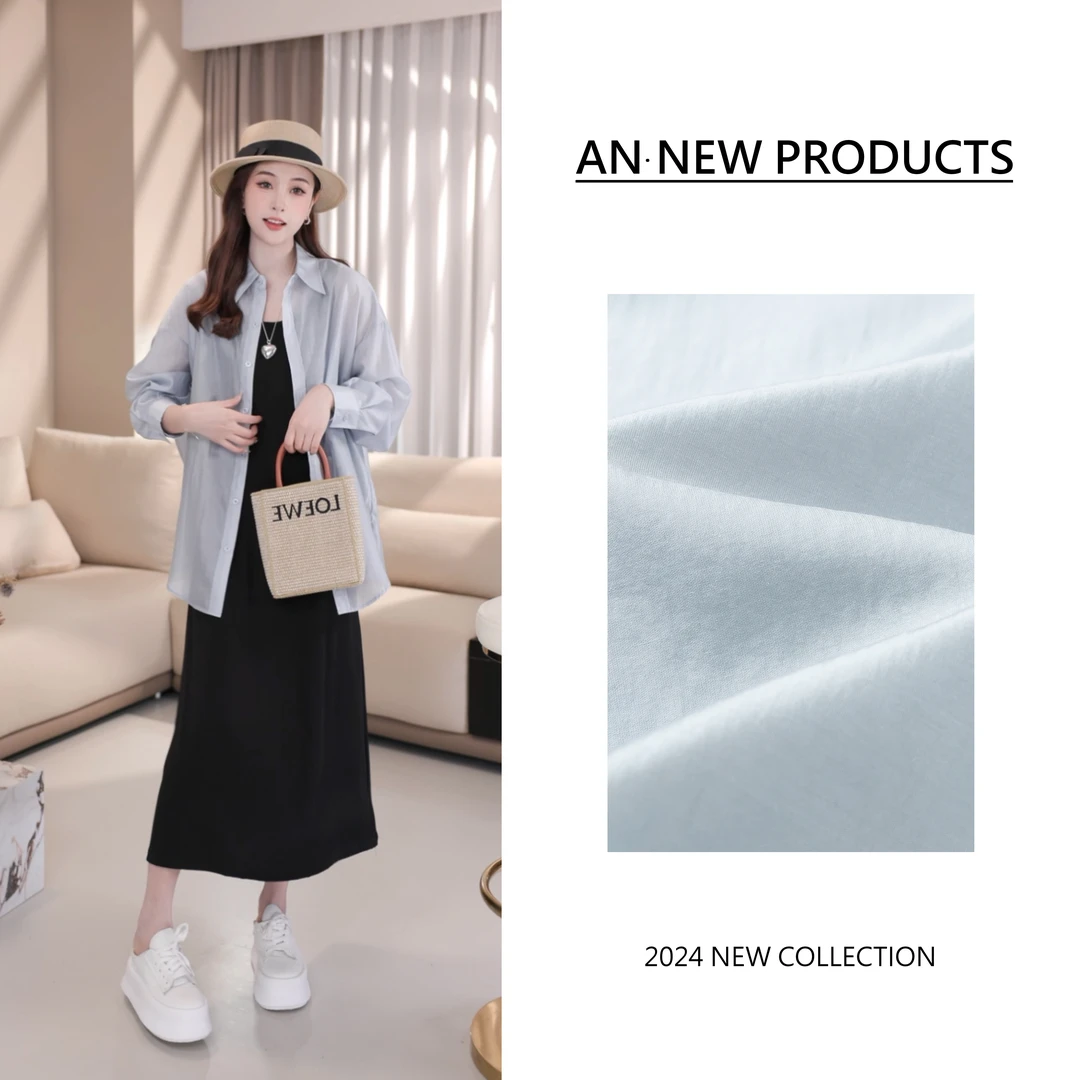 【安南AN】B5242夏季新款清新纯色衬衫外套+黑色连衣裙套装