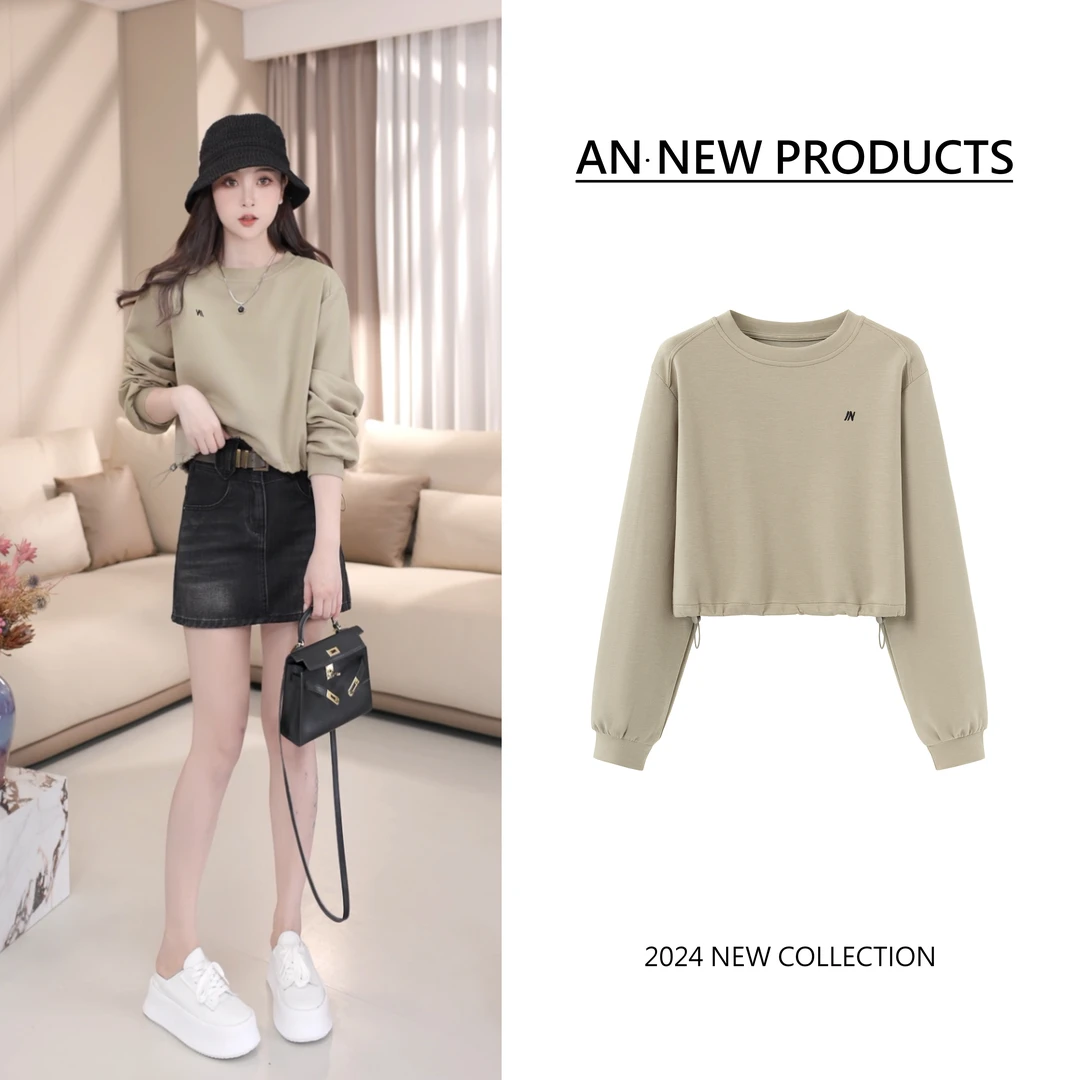 【罗马片段】B8027秋季新款时尚小众设计下摆抽绳宽松刺绣字母卫衣