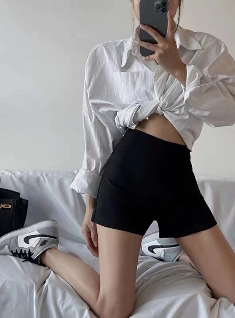 私她气质西装短裤新款女款裤子外穿高腰百搭夏季薄款黑色打底裤