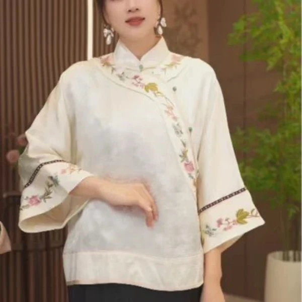 【霓裳禧】新中式国风显瘦盘扣刺绣上衣2024B0075-校校