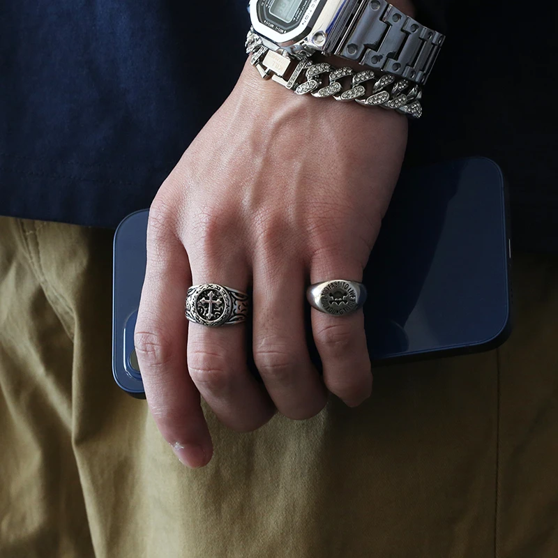铜合金戒指 复古个性男士戒指朋克尾戒男指环美式小众开口骷髅戒