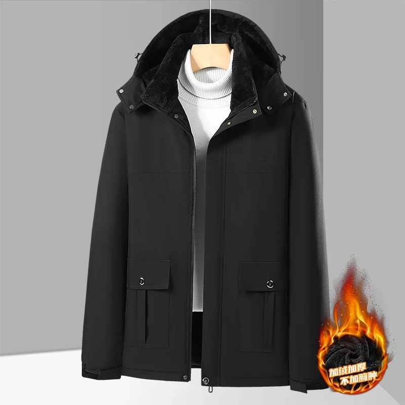 特大码户外冲锋衣外套男秋冬加肥加大可拆帽工装夹克胖子加绒棉服