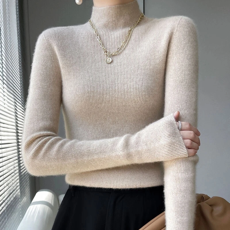 一线成衣羊毛衫半高领套头修身针织衫秋冬新款纯色显瘦打底毛衣