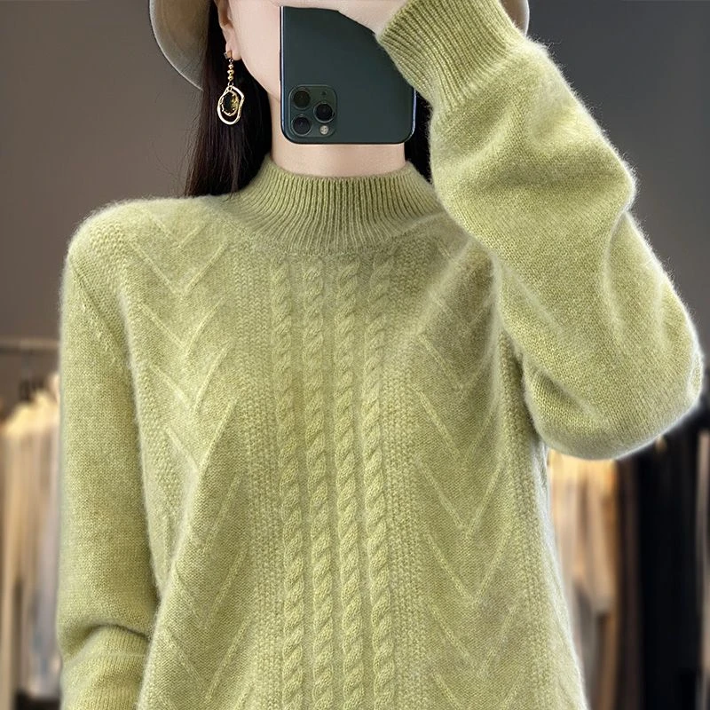 2024秋冬新款高领针织加厚毛衣显瘦爆款打底宽松高档条纹上衣
