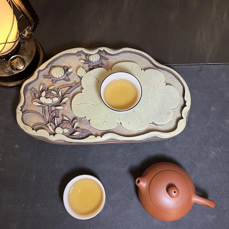 茶盘家用2024新款轻奢现代小托盘干泡台功夫茶具沥水紫袍玉石茶台