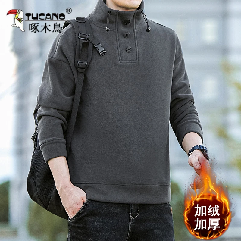 TUCANO/啄木鳥2024秋冬季新款男士纯色长袖卫衣加绒加厚休闲保暖