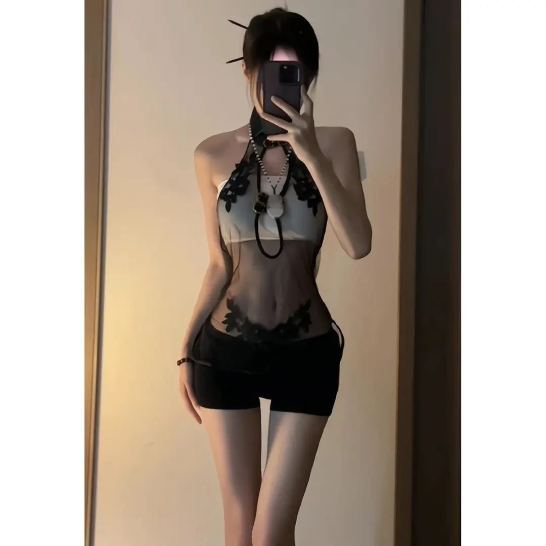 情人节战袍改良版网纱式旗袍式款火辣性感薄款纯欲风修身新年战袍