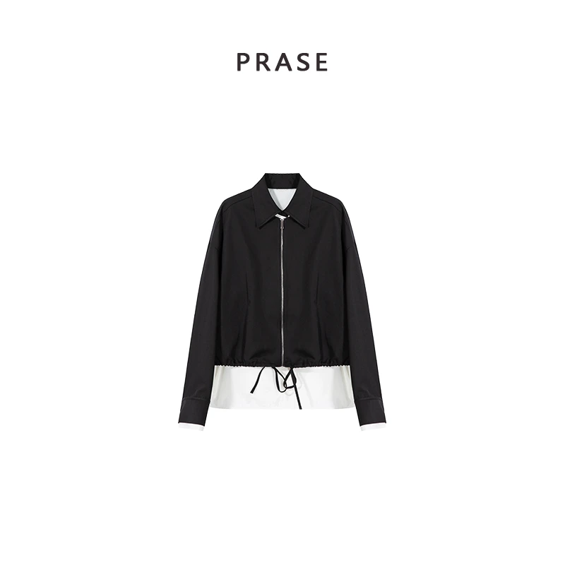 PRASE·噜【撞色日记】微胖轻奢设计款假两件花领夹克LD408C28