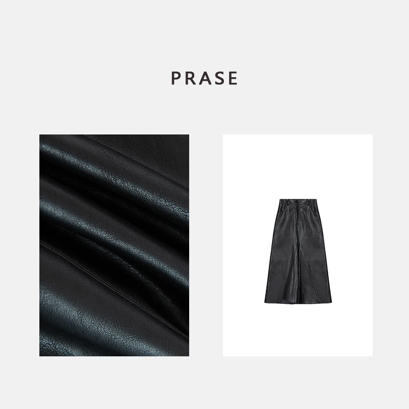 PRASE·噜【中古勒斯】微胖轻奢设计款冬皮半身A字裙PR411B07