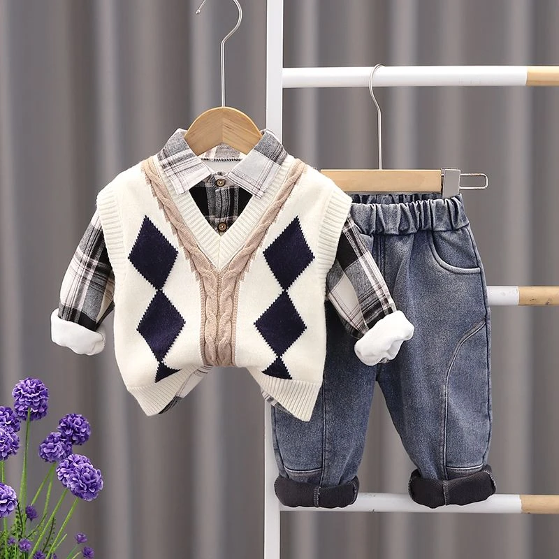 男童装秋冬季加加厚三件套婴儿童毛衣男宝宝冬装套装1-3岁5潮衣