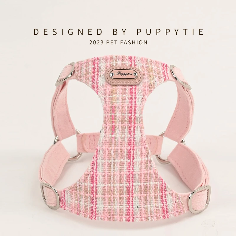 puppytie经典小香风牵引绳背带式遛狗绳可调节大小多色时尚胸背带