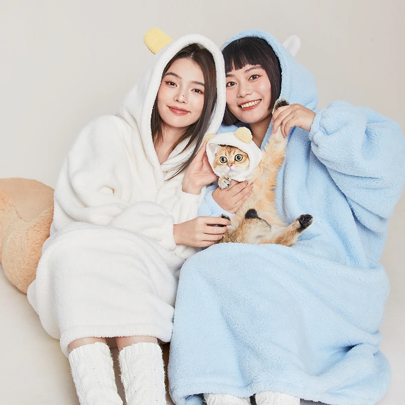 幸棉抱抱衣睡袍女秋冬双面羊羔绒长袍闺蜜休闲家居服保暖舒适睡裙