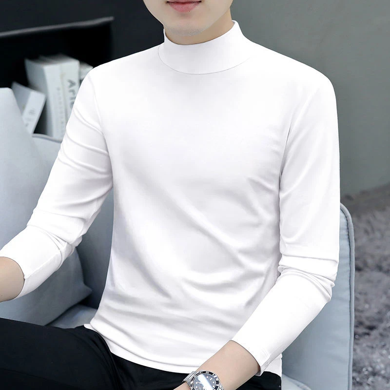 半高领打底衫男2025春秋季新款百搭休闲长袖T恤内搭纯色中领上衣