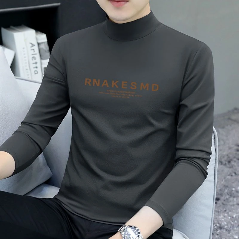 半高领长袖T恤男2025春秋新款韩版男士打底衫休闲修身中领上衣服
