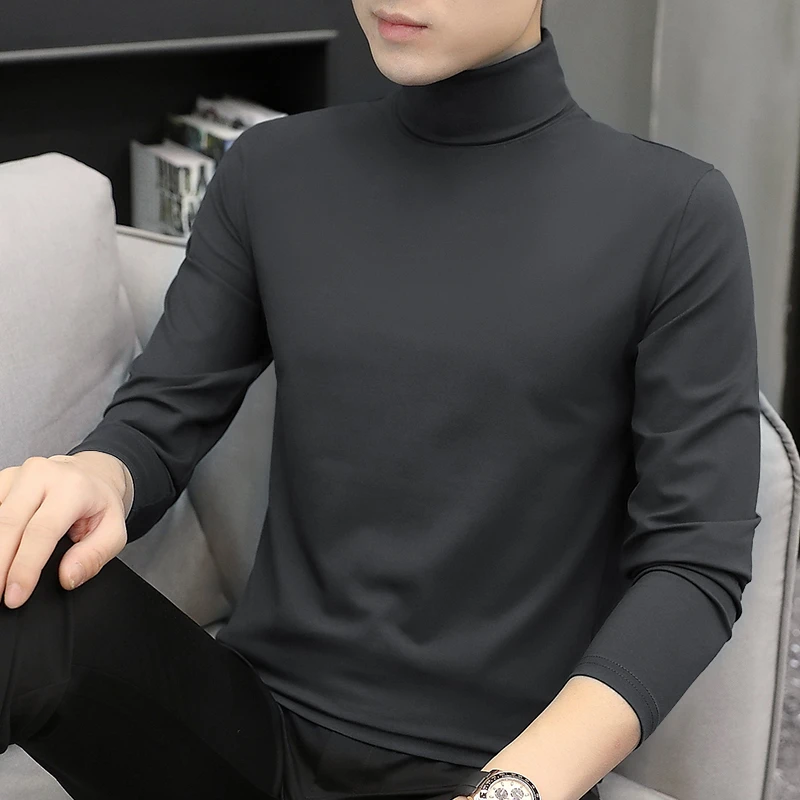 高领打底衫男纯色修身长袖T恤2025秋冬新款韩版百搭休闲内搭上衣