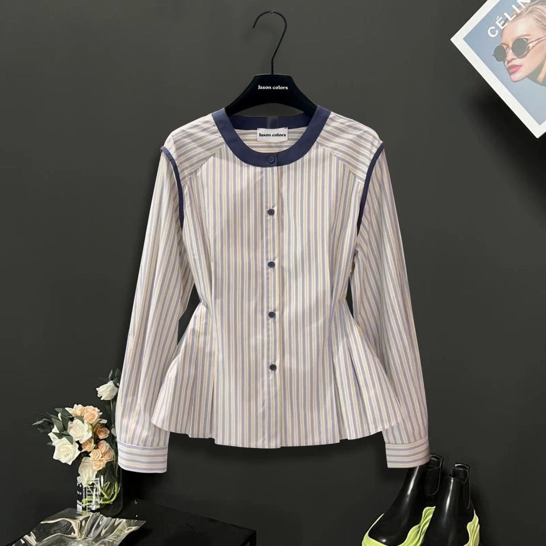 【Jason colors】2024新款条纹长袖衬衫小众设计感时尚通勤轻奢显瘦