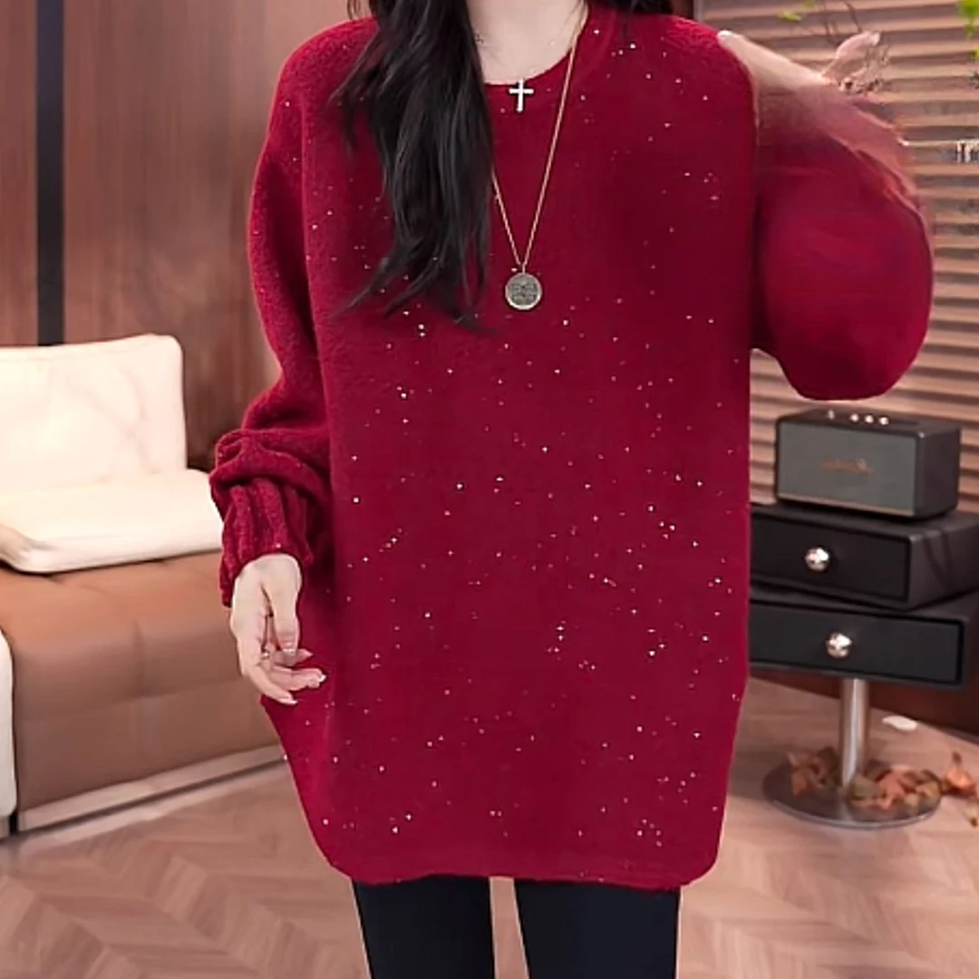 【Jason colors】秋冬新款慵懒感星片珠光时尚针织毛衣女套头显瘦