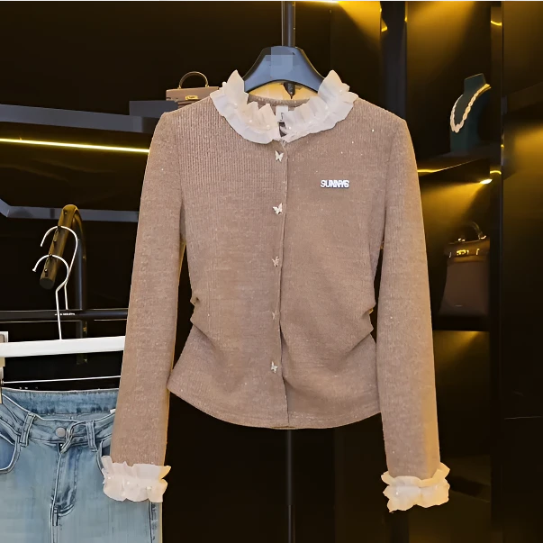 【Jason colors】秋季新款法式小香风设计修身百搭洋气长袖上衣女