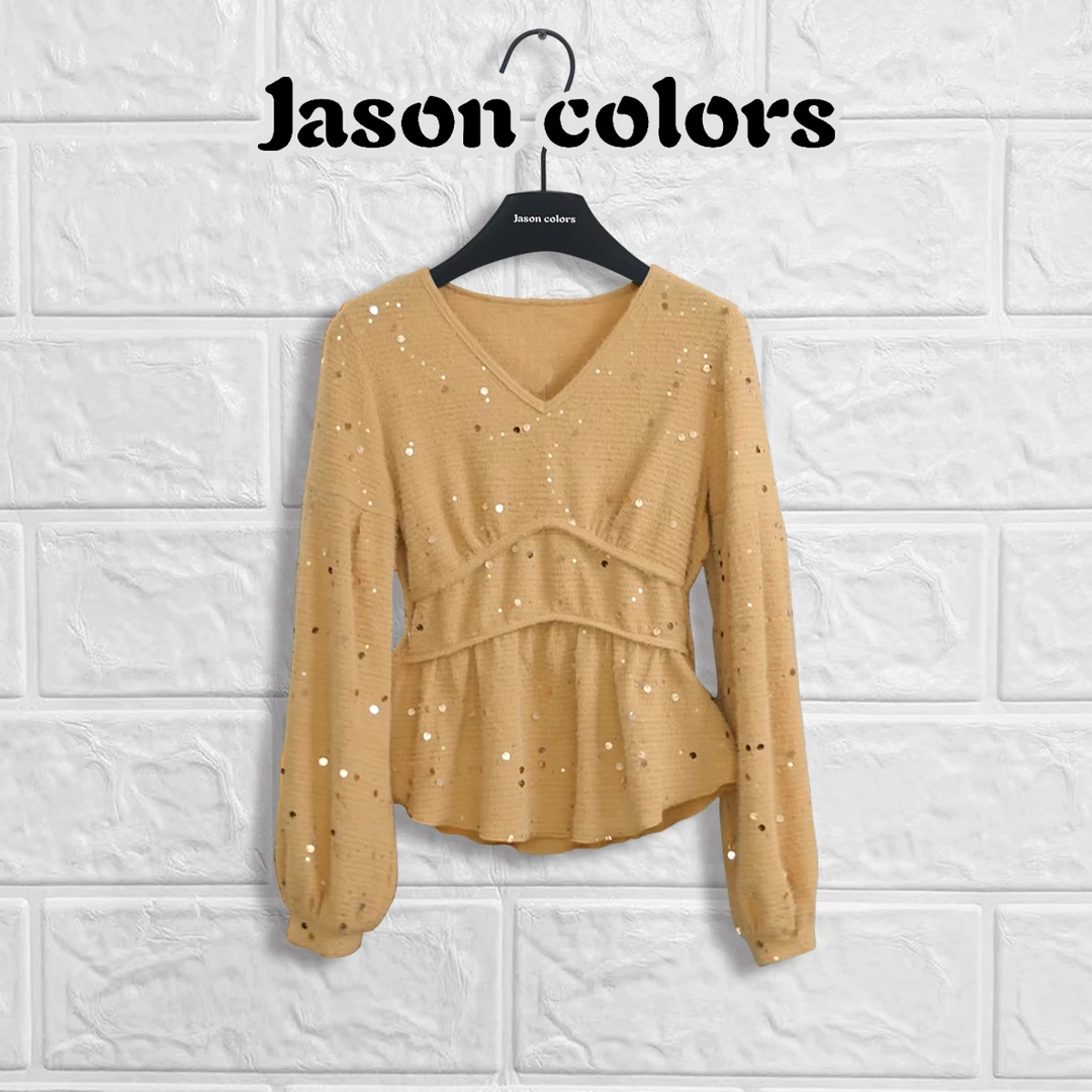 【Jason colors】秋季新款拼接亮片设计修身百搭长袖衬衫上衣女秋款