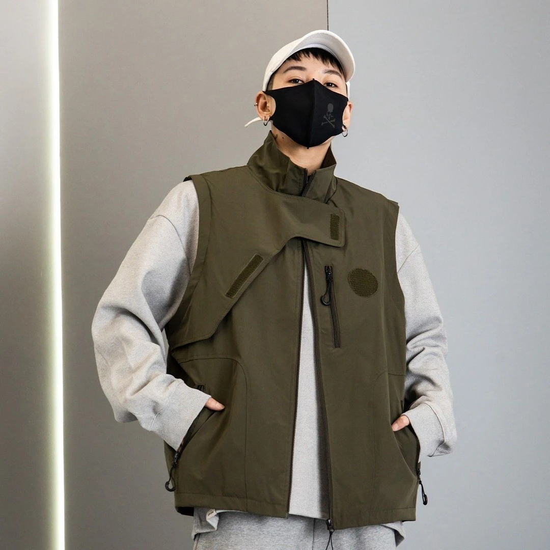 美式重磅马甲背心男女春秋季ins立领无袖高街小众外套坎肩保暖