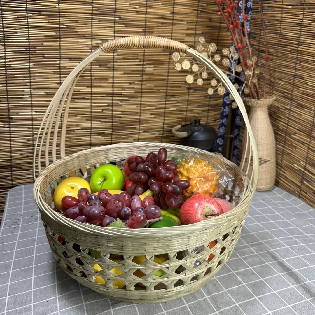 果篮 竹编手提花篮 菜篮 竹筐结实 手工儿童提花 时尚 简约 环保