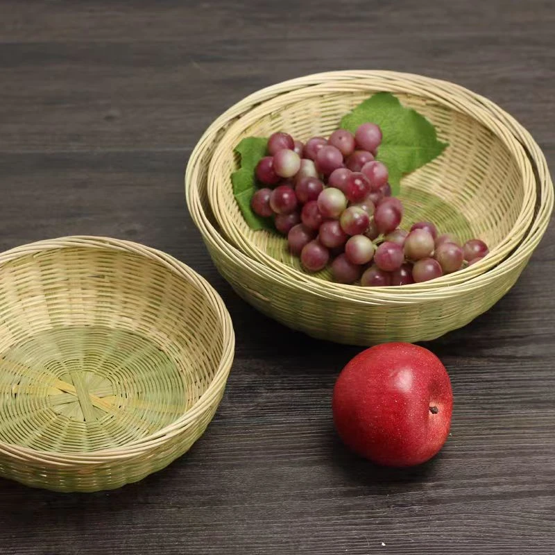 竹编青丝篮馒头筐 鸡蛋蔬菜收纳篮22-25-27cm