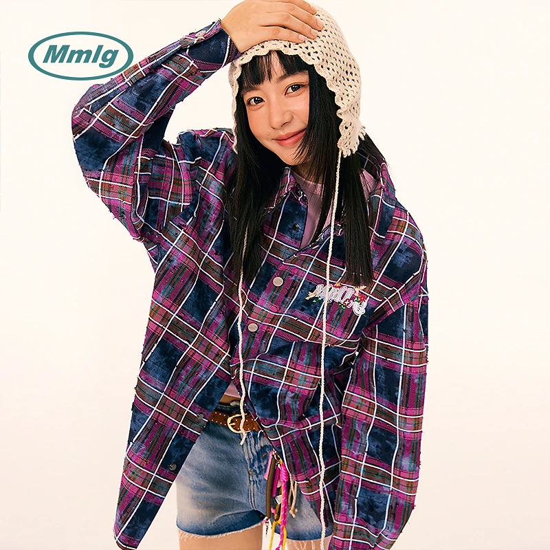 Mmlg2025年冬翻领格子衬衫复古百搭经典格纹宽松休闲时尚EQC014