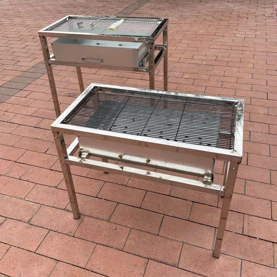 加厚不锈钢烧烤架商用摆摊烧烤炉户外长方形烧烤桌子木炭烧烤网架