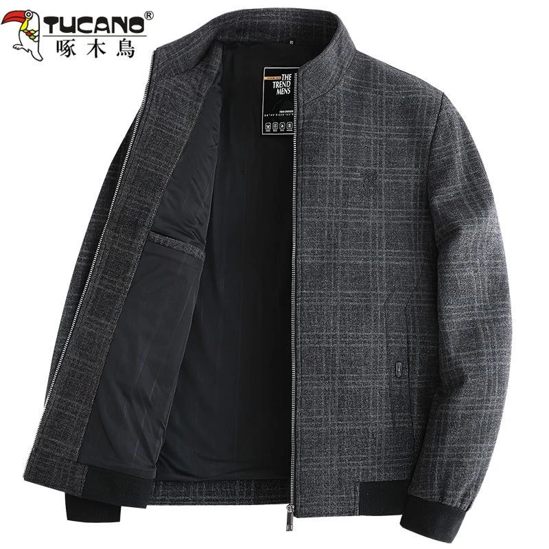 啄木鸟高档毛呢外套爸爸秋装中年呢子夹克男中老年秋冬款厚款上衣