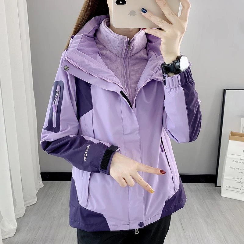 啄木鸟冲锋衣三合一加绒加厚可拆卸防风登山服户外情侣外套两件套