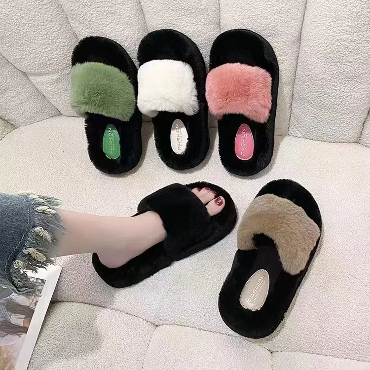 真毛拖鞋踩屎感女外穿2024新款厚底高级感时尚百搭一字拖 921