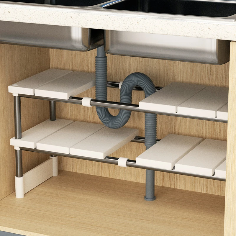 厨房可伸缩下水槽置物架橱柜内分层架厨柜储物多功能锅架收纳架子