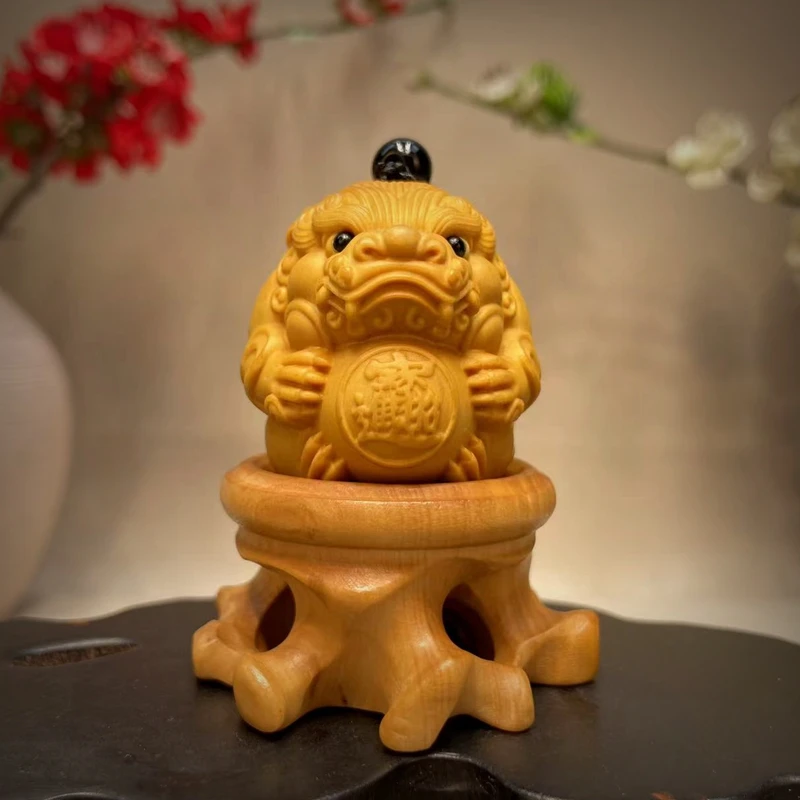 黄杨木雕抱球貔貅4.5cm手把件摆件实木根雕雕刻工艺品-不含底座