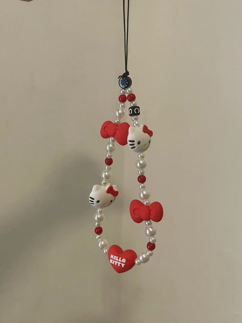 壳椰·可爱卡通kt猫短款手机链挂链挂绳挂饰手工串珠挂件ins风创意